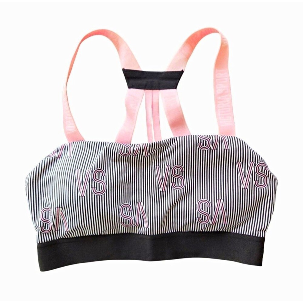 Victoria's Secret Victoria Sport S Black/Pink Striped Logo Wireless Bra
